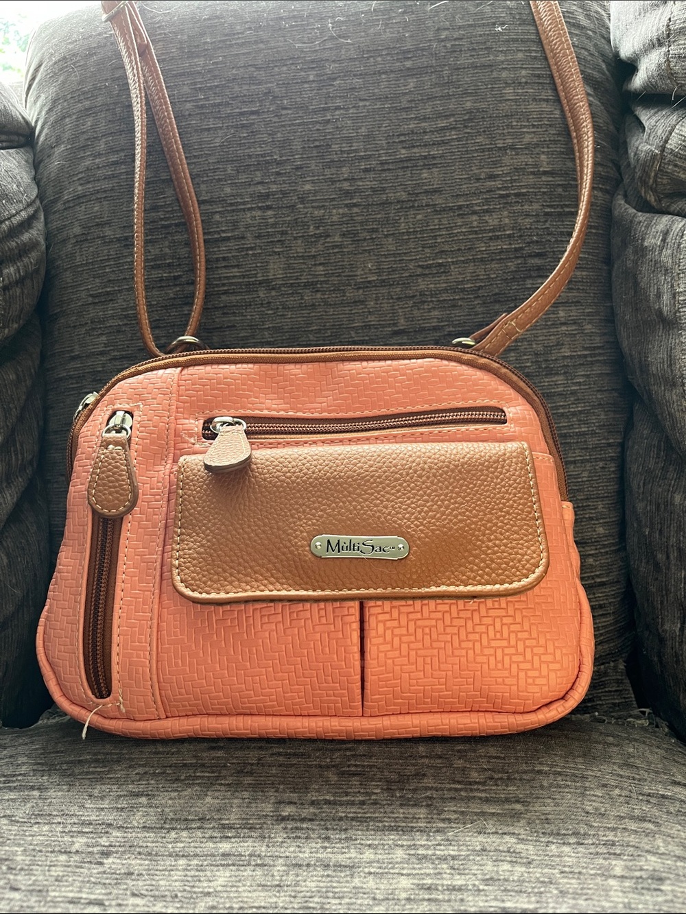 MultiSac Zippy Triple Compartment Crossbody Bag - Coral/Camel